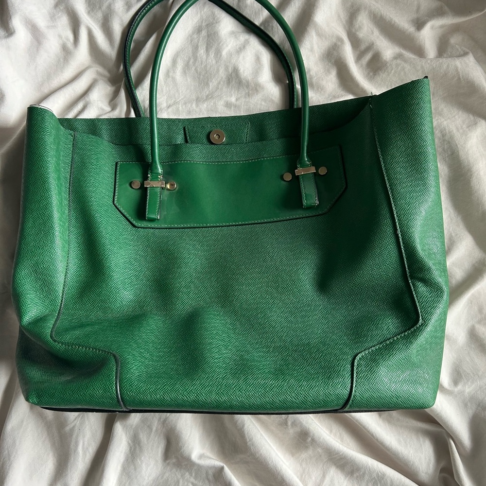 Green Leather Top Shop Tote Bag